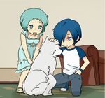  1boy 1girl animated animated_gif blue_hair furea_(genjuu_no_mori) koromaru megami_tensei persona persona_3 shin_megami_tensei short_hair simple_background yamagishi_fuuka yuuki_makoto 