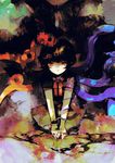  anabone asymmetrical_wings black_dress black_hair dress houjuu_nue looking_at_viewer open_mouth red_eyes short_sleeves smile snake solo touhou wings wrist_cuffs 