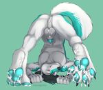  2016 after_sex amber_eyes anthro anus armpits artik_ninetails balls blue_fur canine cum cum_drip cum_in_ass cum_inside cum_leaking cum_on_balls cum_on_feet cum_on_self dripping foot_fetish fur hair incorgnito looking_at_viewer male mammal nude paws presenting solo white_fur wolf 