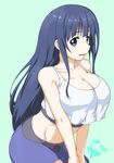 anitore!_ex blue_eyes blue_hair breasts cleavage crop_top crop_top_overhang large_breasts long_hair looking_at_viewer midriff nishiumi_yuuta saotome_shizuno smile solo v_arms very_long_hair 
