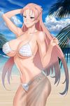  bikini blue_eyes braid breasts commentary earrings english_commentary french_braid jewelry juliana_eberhardt large_breasts long_hair mikazuki_shigure pink_hair senjou_no_valkyria senjou_no_valkyria_2 solo swimsuit 