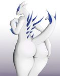  2016 anthro anthrofied areola avian big_breasts big_butt blue_body blue_nipples breasts butt female grey_background half-closed_eyes hand_on_breast hand_on_butt hi_res huge_breasts legendary_pok&eacute;mon looking_at_viewer looking_back lugia nide nightmare-arts nintendo nipples pok&eacute;mon pok&eacute;morph raised_tail rear_view red_eyes side_boob simple_background smile solo spikes video_games voluptuous white_background white_body wide_hips 