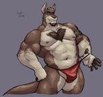  anthro athletic biceps big_muscles captaingerbear clothing facial_hair fur grey_background hair hi_res kangaroo luxordtimet male mammal marsupial muscular muscular_male nipples ozzy_(character) pecs simple_background smile solo teeth thong underwear 