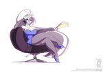  anthro big_breasts blue_eyes breasts chloe_sinclaire cleavage clothed clothing conditional_dnp female fluffy fluffy_tail fur grey_fur hair huge_breasts jollyjack lips long_hair looking_at_viewer mammal skunk smile solo white_fur white_hair 