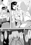  anchovy blush breast_grab carpaccio comic commentary_request drill_hair french_kiss girls_und_panzer grabbing greyscale hair_ribbon hiding jack_hamster kiss long_hair monochrome multiple_girls pepperoni_(girls_und_panzer) ribbon school_uniform short_hair sweat translation_request twin_drills twintails yuri 