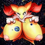  artist_request braixen breasts furry giantness nipples pokemon red_eyes space tongue 