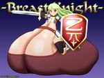  armor breasts chun gigantic_breasts green_hair red_eyes shield sword what 