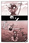  aircraft airplane alternate_costume bow_(weapon) comic japanese_clothes kantai_collection ryuujou_(kantai_collection) shigemitsu_jun twintails weapon 
