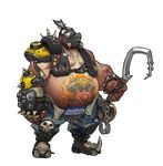  arnold_tsang chain english fat fat_man fingerless_gloves full_body gas_mask gloves highres huge_filesize male_focus official_art overwatch roadhog_(overwatch) shirtless single_glove skull solo spikes standing tattoo tire transparent_background weapon white_hair 