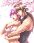 ^_^ arm_grab armpits backlighting bangs bare_shoulders black_hair blush borrowed_character bow bow_bra bra breasts cherry_blossoms cleavage closed_eyes couple crossover floral_print frilled_bra frills from_side hair_between_eyes hair_intakes halterneck happy hips hug hug_from_behind large_breasts leotard light_smile lips long_hair m.u.g.e.n multiple_girls muscle muscular_female navel nose original parted_bangs parted_lips petals print_bra purple_hair scar sendai_hakurei_no_miko short_hair sidelocks simple_background smile taikyokuturugi touhou turtleneck underwear underwear_only upper_body veins white_background white_bra yuri 