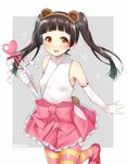  :d amayadori_machi animal_ears bangs bear_ears bear_tail black_hair blunt_bangs bow brown_eyes dated elbow_gloves eyebrows_visible_through_hair fake_animal_ears gloves hairband hattori_masaki heart kumamiko long_hair mary_janes open_mouth outfit_2_(kumamiko) ribbon-trimmed_gloves ribbon_trim shide shoes sleeveless smile solo sparkle standing standing_on_one_leg striped striped_legwear tail thighhighs twintails wand white_gloves 