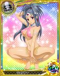  armlet artist_request breasts brown_eyes card_(medium) character_name chess_piece circlet covered_nipples dark_skin earrings grey_hair high_school_dxd jewelry large_breasts long_hair official_art pawn shuriya_(high_school_dxd) solo swimsuit torn_clothes trading_card 