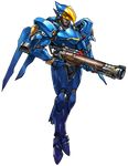  absurdres arnold_tsang covered_eyes facial_tattoo floating full_body gun helmet helmet_over_eyes highres official_art overwatch pharah_(overwatch) power_armor solo tattoo transparent_background weapon 