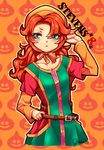  artist_name blue_eyes blush breasts curly_hair dragon_quest dragon_quest_vii dress long_hair lowres maribel_(dq7) red_hair small_breasts solo stevens8 