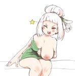  :p areola_slip areolae bare_shoulders blush_stickers bravely_default:_flying_fairy bravely_default_(series) bravely_second:_end_layer breasts cleavage hanging_breasts huge_breasts inkerton-kun leaning_forward magnolia_arch naked_towel nipples one_breast_out one_eye_closed red_eyes short_hair simple_background sitting solo star thighs tongue tongue_out towel white_background white_hair 