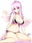  bikini blush breasts cleavage cu-no front-tie_top hisenkaede large_breasts long_hair looking_at_viewer navel pink_hair purple_eyes side-tie_bikini solo swimsuit yayoi_sakura 