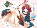  :d ahoge atelier_(series) atelier_sophie bare_legs blush book boots breasts brown_eyes brown_footwear brown_hair brown_legwear collared_coat corset cross-laced_clothes cross-laced_footwear frilled_skirt frills full_body head_scarf highres holding holding_flask holding_staff jacket knees_together_feet_apart kusunoki_(escude) lace-up_boots leather leather_boots long_coat long_sleeves medium_breasts open_clothes open_jacket open_mouth panties pantyshot pantyshot_(sitting) pink_panties round-bottom_flask short_hair sitting skirt smile solo sophie_neuenmuller staff underbust underwear wide_sleeves 
