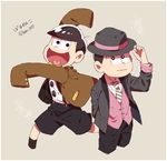  :3 alternate_costume bad_id bad_twitter_id brothers fedora flower_(symbol) hat heart heart_in_mouth highres huni0617 male_focus matsuno_juushimatsu matsuno_todomatsu multiple_boys necktie osomatsu-kun osomatsu-san shorts siblings sleeves_past_wrists smile striped striped_neckwear suspender_shorts suspenders twitter_username 