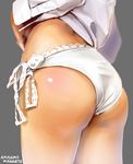  amazima_mangetu artist_name ass ass_focus blouse body_blush close-up from_behind grey_background hand_on_own_stomach long_sleeves original panties side-tie_panties simple_background solo thighs underwear white_blouse white_panties 