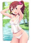  breasts brown_eyes brown_hair hair_ornament hairclip hayamaso idolmaster idolmaster_million_live! kasuga_mirai one_side_up open_mouth panties small_breasts smile solo underwear wet wet_clothes 