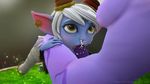  2girls 3d blue_skin cum cum_in_mouth cum_in_nose cum_overflow ejaculation fellatio full-package_futanari highres horse_penis large_penis league_of_legends purple_skin rolling_eyes short_hair soraka tristana uncensored yellow_eyes 