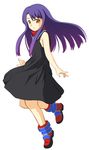  ankle_boots bare_arms beatrice_(wild_arms) black_dress boots dress from_side full_body kirikaze_rushika long_hair purple_hair sidelocks simple_background sleeveless sleeveless_dress solo source_request turtleneck white_background wild_arms wild_arms_3 yellow_eyes 