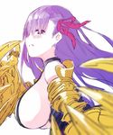  breasts claws en@rain fate/extra fate/extra_ccc fate_(series) hair_ribbon highres huge_breasts long_hair passion_lip purple_hair red_eyes revealing_clothes ribbon solo 