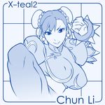  breasts chun-li large_breasts monochrome solo street_fighter x-teal2 