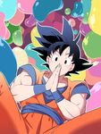  black_eyes black_hair dougi dragon_ball dragon_ball_z hands_together jiayu_long male_focus muscle outline solo son_gokuu spread_legs 