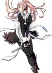  blue_eyes bow felicia_(fire_emblem_if) fire_emblem fire_emblem_if holding holding_weapon long_ponytail looking_to_the_side maid pink_hair ponytail smile solo thighhighs tomoaki_(coconon) weapon white_background 