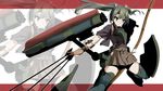  :| arrow bike_shorts boots bow_(weapon) closed_mouth gloves green_eyes hakama_skirt highres kantai_collection long_hair muneate partly_fingerless_gloves quiver solo tenrai thigh_boots thighhighs twintails v-shaped_eyebrows weapon yugake zettai_ryouiki zoom_layer zuikaku_(kantai_collection) 