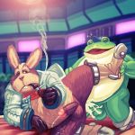  amphibian anthro balls blazingcheecks brown_eyes brown_fur clothed clothing cum cum_in_ass cum_inside cum_while_penetrated detailed_background digital_media_(artwork) eyes_closed frog fur game_(disambiguation) gloves hare lagomorph looking_pleasured male male/male mammal nintendo open_mouth overweight overweight_male penetration peppy_hare sex slippy_toad smile smoke smoking smoking_pipe star_fox video_games 