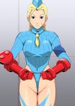  bare_legs blonde_hair blue_eyes braid breasts cammy_white garrison_cap gauntlets gureko_rouman highleg highleg_leotard highres large_breasts legs leotard long_sleeves looking_at_viewer mound_of_venus pussy scar serious shiny shiny_clothes shiny_skin solo standing street_fighter street_fighter_zero thighs turtleneck twin_braids 