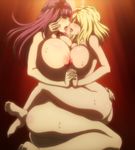  ass blonde_hair breast_press breasts butt_crack eyes_closed gigantic_breasts hasami_rein highres lady_j large_breasts long_hair multiple_girls nail_polish nipples nude orgasm purple_hair saliva saliva_trail screencap sitting stitched tongue valkyrie_drive valkyrie_drive_-mermaid- yuri 