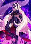  absurdly_long_hair armor armored_boots armored_dress black_legwear blonde_hair boots fate/grand_order fate_(series) gauntlets holding holding_sword holding_weapon jeanne_d'arc_(alter)_(fate) jeanne_d'arc_(fate)_(all) long_hair looking_at_viewer official_art solo sword takeuchi_takashi thighhighs very_long_hair weapon yellow_eyes 