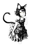  animal_ear_fluff animal_ears bangs bare_shoulders black_hair black_legwear blunt_bangs cat_ears cat_tail choker collarbone commentary_request frilled_skirt frills greyscale halterneck hand_on_own_chest highres jaco layered_skirt looking_at_viewer monochrome off_shoulder original short_hair simple_background skirt skirt_hold skirt_set sleeveless slit_pupils solo spot_color tail upper_body white_background yellow_eyes 