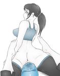  anus ass black_hair breasts dildo female ninjapony ponytail pussy simple_background solo toy uncensored vaginal white_background white_eyes wii_fit wii_fit_trainer 