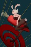  akumey ass bare_shoulders battle_bunny_riven breasts bunnysuit carrot high_heels highres large_breasts league_of_legends looking_at_viewer pantyhose platform_footwear platform_heels red_eyes riven_(league_of_legends) short_hair smile solo tied_hair white_hair 