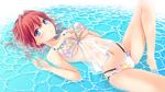  aqua_eyes bikini blush breast_hold breasts cleavage merukiarisu navel original red_hair swimsuit waifu2x water wet 