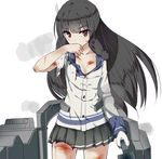  black_hair blood cowboy_shot gloves injury isokaze_(kantai_collection) kantai_collection long_hair looking_to_the_side pleated_skirt red_eyes school_uniform serafuku skirt solo tenrai torn_clothes white_gloves wiping_mouth 