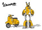  commentary_typo copyright_name crossover english_commentary flcl goncalo_lopes ground_vehicle mecha motor_vehicle no_humans robot scooter transformers vespa yellow 
