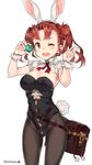  animal_ears bag breasts bunny bunny_ears bunny_girl bunny_tail bunnysuit cleavage extra granblue_fantasy highres jewel_resort_bunnygirl kuro_chairo_no_neko large_breasts looking_at_viewer one_eye_closed red_eyes red_hair smile solo tail twintails 