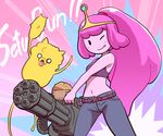  ;p adventure_time cartoon_network dog english jake long_hair machine_gun minigun nollety one_eye_closed princess_bonnibel_bubblegum shiny_hair tongue tongue_out 