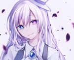  blue_eyes borrowed_character canon_(nyori) hat heterochromia highres hijiri_(resetter) long_hair looking_at_viewer mini_hat mini_top_hat original purple_eyes simple_background sketch smile solo top_hat white_background white_hair 