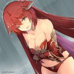  :o animal_ears artist_name bare_shoulders bikini bikini_bottom breast_hold breasts cape cerberus_(shingeki_no_bahamut) cleavage collarbone crossed_arms detached_collar dog_ears dripping eyebrows eyebrows_visible_through_hair gauntlets granblue_fantasy hair_between_eyes large_breasts long_hair looking_at_viewer midriff navel open_mouth orange_eyes purple_cape rain red_bikini red_hair shingeki_no_bahamut shiny shiny_skin solo stomach strapless sts swimsuit tareme thighs tubetop twintails very_long_hair water wet 