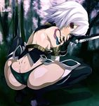  arm_belt artist_request ass assassin_of_black bandage bandaged_arm bangs black_gloves black_legwear black_panties bodypaint boots butt_crack closed_mouth crop_top dual_wielding eyebrows eyebrows_visible_through_hair eyelashes fate/apocrypha fate/grand_order fate_(series) fingerless_gloves forest from_above frown full_body gloves glowing glowing_eyes gradient_eyes green_eyes hair_between_eyes holding holding_weapon looking_at_viewer md5_mismatch multicolored_eyes no_pants outstretched_arms panties resized scar scar_across_eye shimeji_nameko short_hair silver_hair single_glove sleeveless small_breasts solo string_panties thigh_boots thighhighs underwear weapon white_hair 