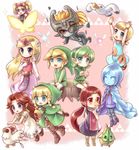  6+girls agitha aryll beak bird blonde_hair blue_eyes blue_hair blue_skin boots braid brown_hair cape chibi chicken compass cucco dress fairy fi green_hat hat helmet highres instrument link linkle makar malon medli multiple_girls navi ocarina pantyhose phrygian_cap pointy_ears porocha princess_zelda rito saria sparkle the_legend_of_zelda the_legend_of_zelda:_ocarina_of_time the_legend_of_zelda:_skyward_sword the_legend_of_zelda:_the_wind_waker the_legend_of_zelda:_twilight_princess thigh_boots thighhighs tiara toon_link toon_zelda twin_braids zelda_musou 