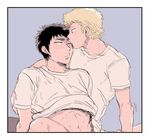  2boys abs ace_of_diamond blush kiss multiple_boys muscle sweat undressing wince yaoi 