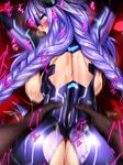  1girl arms_up ass ass_cutout backboob blue_eyes blush bodysuit bouncing_breasts braid breasts copyright_name crying crying_with_eyes_open drooling fingernails glowing headgear hetero implied_sex large_breasts long_hair looking_back motion_lines neptune_(series) nyamota out-of-frame_censoring out_of_frame pov pov_hands purple_hair purple_heart saliva saliva_trail skin_tight solo_focus speed_lines sweat symbol-shaped_pupils tears text_focus torso_grab translation_request twin_braids twintails very_long_hair wet 