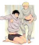  2boys ace_of_diamond barefoot blush character_request male_focus multiple_boys sweat underwear undressing 